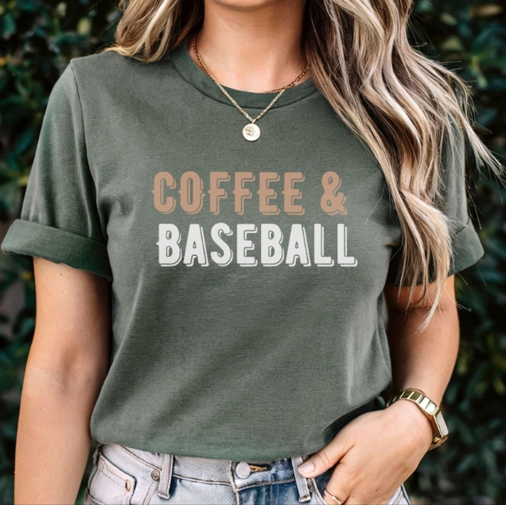 Olive Green Graphic Tee Coffee And Baseball